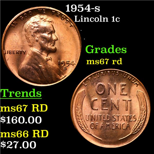 1954-s Lincoln Cent 1c Grades GEM++ Unc RD