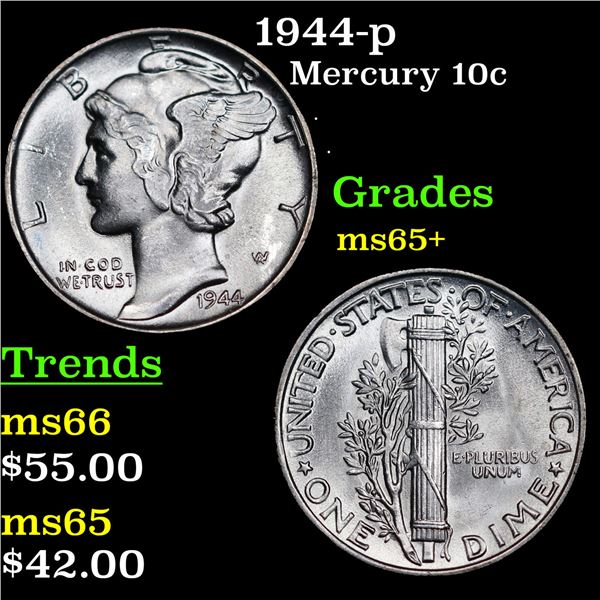 1944-p Mercury Dime 10c Grades GEM+ Unc