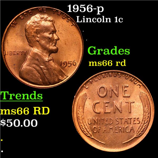 1956-p Lincoln Cent 1c Grades GEM+ Unc RD