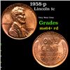 Image 1 : 1958-p Lincoln Cent 1c Grades Choice+ Unc RD