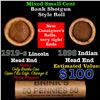 Image 1 : Mixed small cents 1c orig shotgun roll, 1919-s Wheat Cent, 1898 Indian Cent other end, Brinks Wrappe