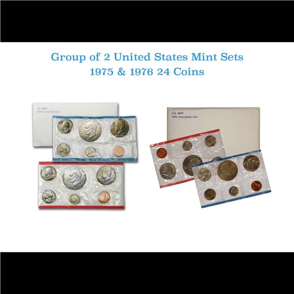 Group of 2 United States Mint Set in Original Government Packaging! From 1975-1976 with 24 Coins Ins