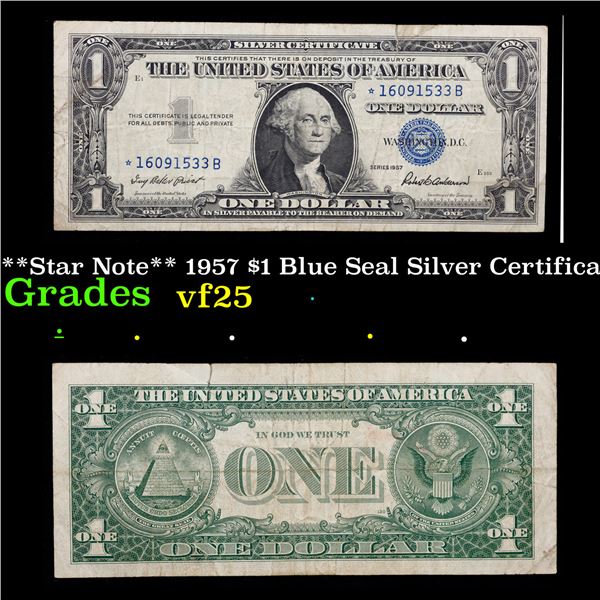 **Star Note** 1957 $1 Blue Seal Silver Certificate Grades vf+