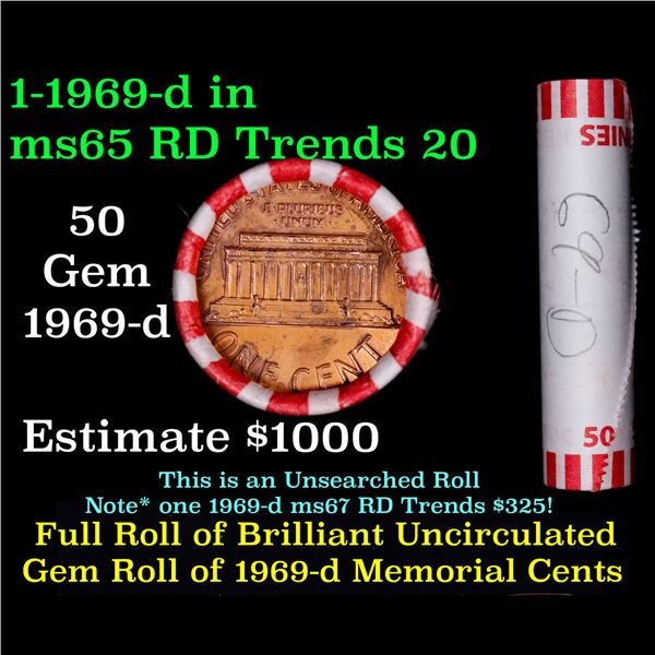 Shotgun Lincoln 1c roll, 1969-d 50 pcs Bank Wrapper.
