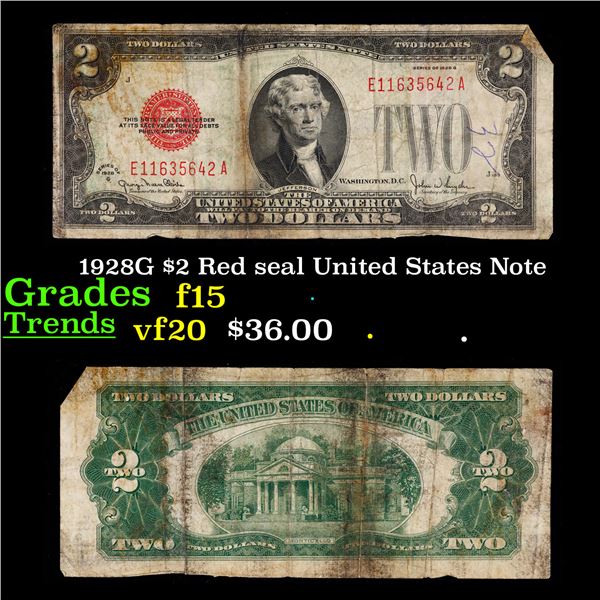 1928G $2 Red seal United States Note Grades f+