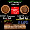 Image 1 : Mixed small cents 1c orig shotgun roll, 1919-d Wheat Cent, 1893 Indian Cent other end, Brinks Wrappe
