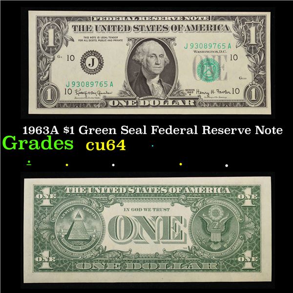 1963A $1 Green Seal Federal Reserve Note  Grades Choice CU