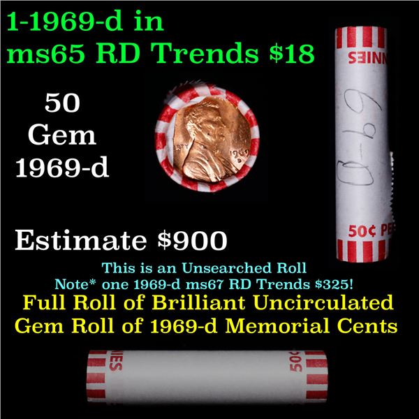 Shotgun Lincoln 1c roll, 1969-d 50 pcs Bank Wrapper.