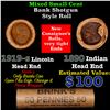 Image 1 : Mixed small cents 1c orig shotgun roll, 1919-s Wheat Cent, 1890 Indian Cent other end, Brinks Wrappe