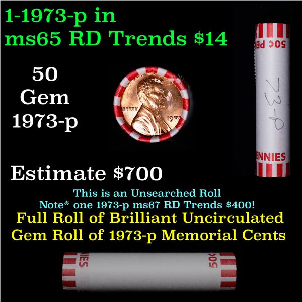 Shotgun Lincoln 1c roll, 1973-p 50 pcs Bank Wrapper.