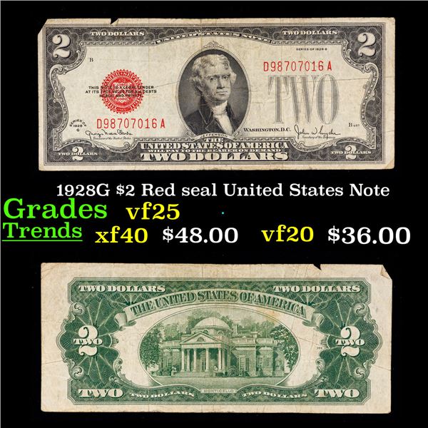 1928G $2 Red seal United States Note Grades vf+