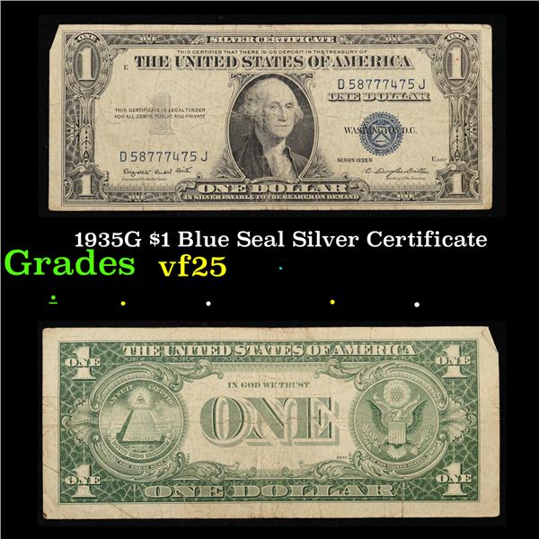 1935G $1 Blue Seal Silver Certificate Grades vf+
