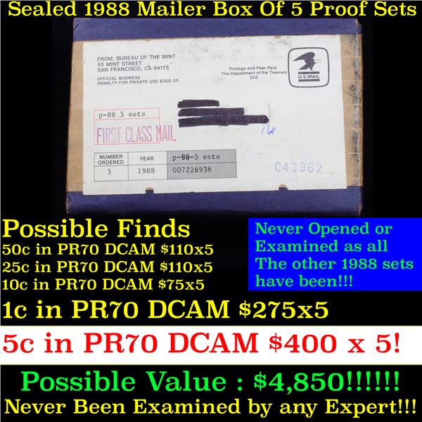 Original sealed box 5- 1988 United States Mint Proof Sets.