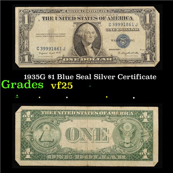 1935G $1 Blue Seal Silver Certificate Grades vf+