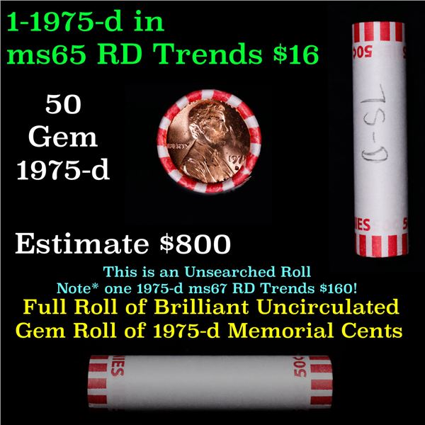 Shotgun Lincoln 1c roll, 1975-d 50 pcs Bank Wrapper.