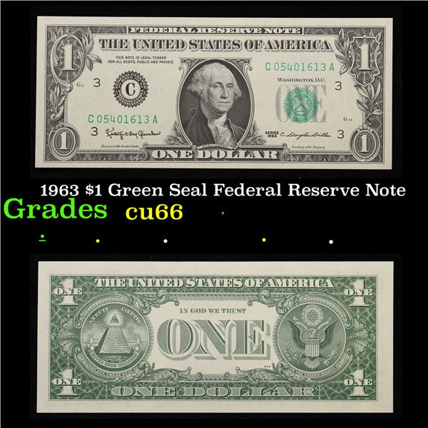 1963 $1 Green Seal Federal Reserve Note  Grades Gem+ CU