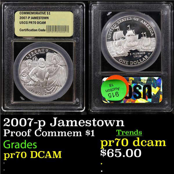 Proof 2007-p Jamestown Modern Commem Dollar $1 Graded GEM++ Proof Deep Cameo By USCG