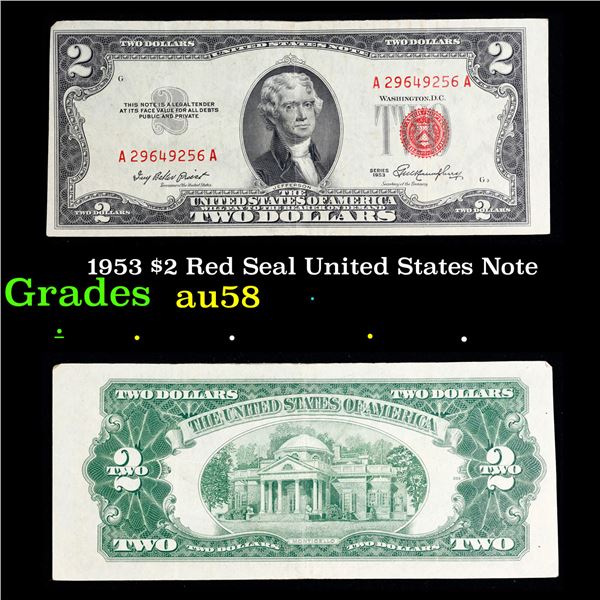 1953 $2 Red Seal United States Note Grades Choice AU/BU Slider