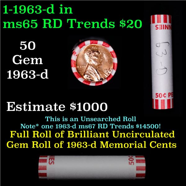 Shotgun Lincoln 1c roll, 1963-d 50 pcs Bank Wrapper.