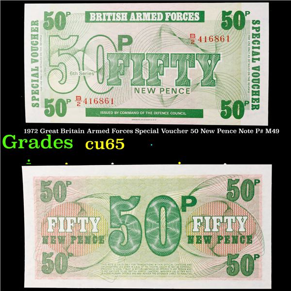 1972 Great Britain Armed Forces Special Voucher 50 New Pence Note P# M49 Grades Gem CU