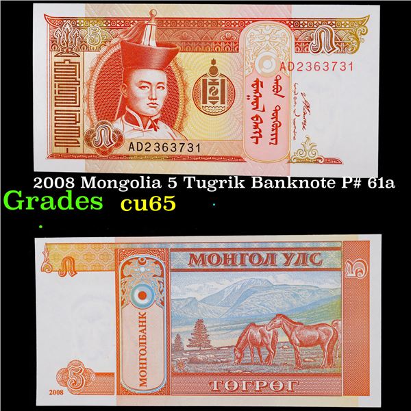 2008 Mongolia 5 Tugrik Banknote P# 61a Grades Gem CU