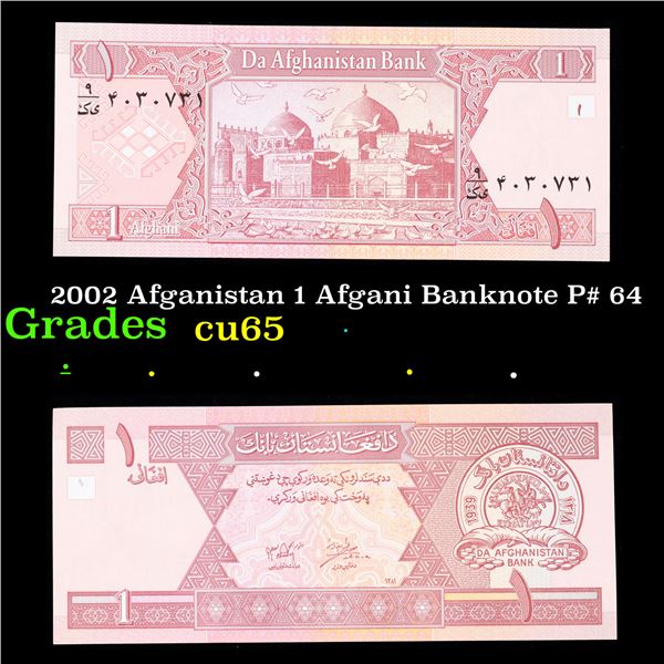 2002 Afganistan 1 Afgani Banknote P# 64 Grades Gem CU
