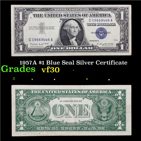 1957A $1 Blue Seal Silver Certificate Grades vf++