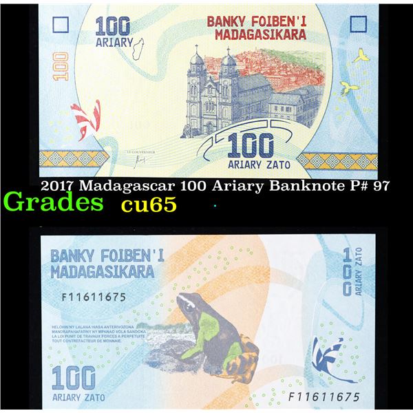 2017 Madagascar 100 Ariary Banknote P# 97 Grades Gem CU
