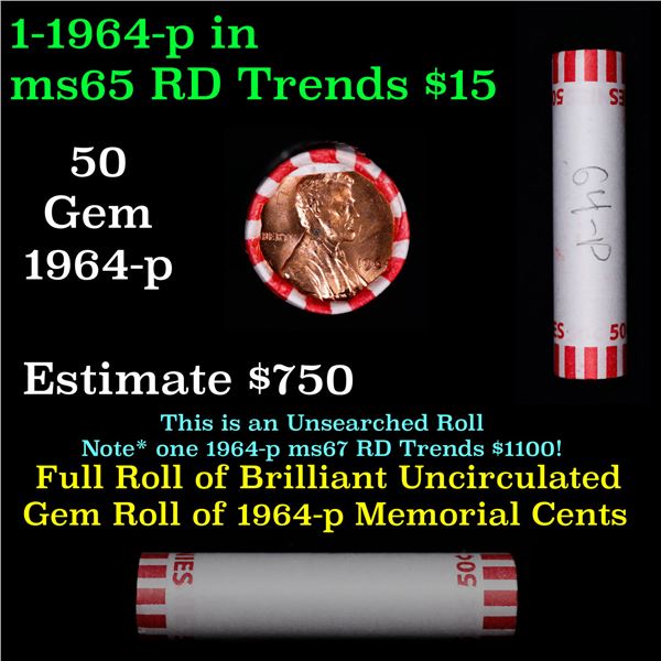 Shotgun Lincoln 1c roll, 1964-p 50 pcs Bank Wrapper.