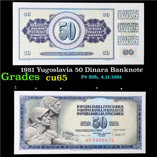 1981 Yugoslavia 50 Dinara Banknote Grades Gem CU