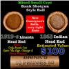 Image 1 : Mixed small cents 1c orig shotgun roll, 1919-s Wheat Cent, 1863 Indian Cent other end, Brinks Wrappe