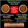 Image 1 : Mixed small cents 1c orig shotgun roll, 1918-d Wheat Cent, 1891 Indian Cent other end, Brinks Wrappe