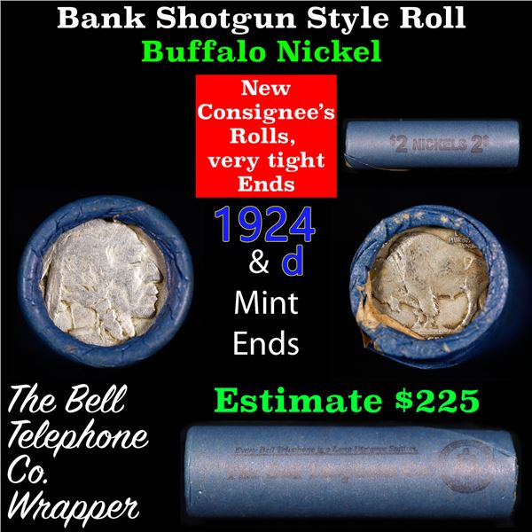 Buffalo Nickel Shotgun Roll in Old Bank Style 'Bell Telephone'  Wrapper 1924 &d Mint Ends