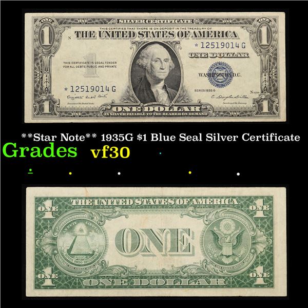 **Star Note** 1935G $1 Blue Seal Silver Certificate Grades vf++