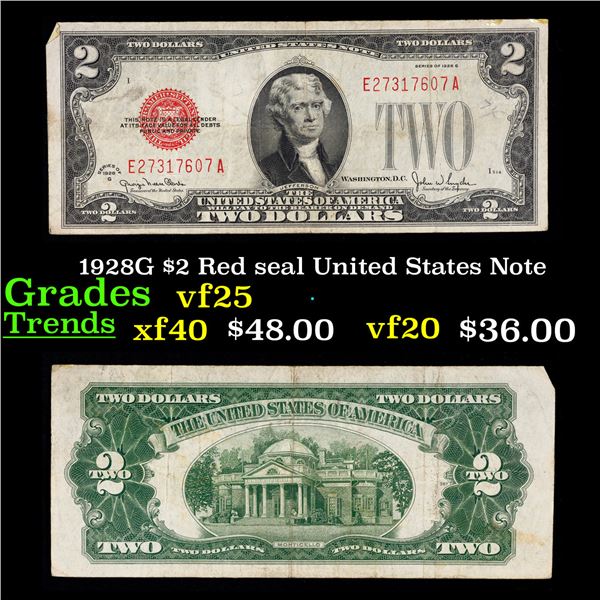 1928G $2 Red seal United States Note Grades vf+
