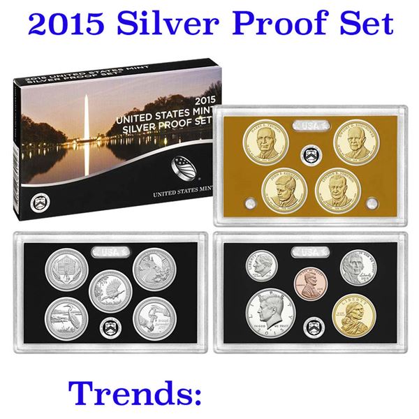 2015 United States Silver Proof Set 14 Coins In Original Government Box And COA