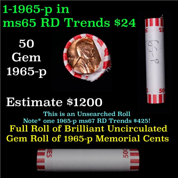 Shotgun Lincoln 1c roll, 1965-p 50 pcs Bank Wrapper.