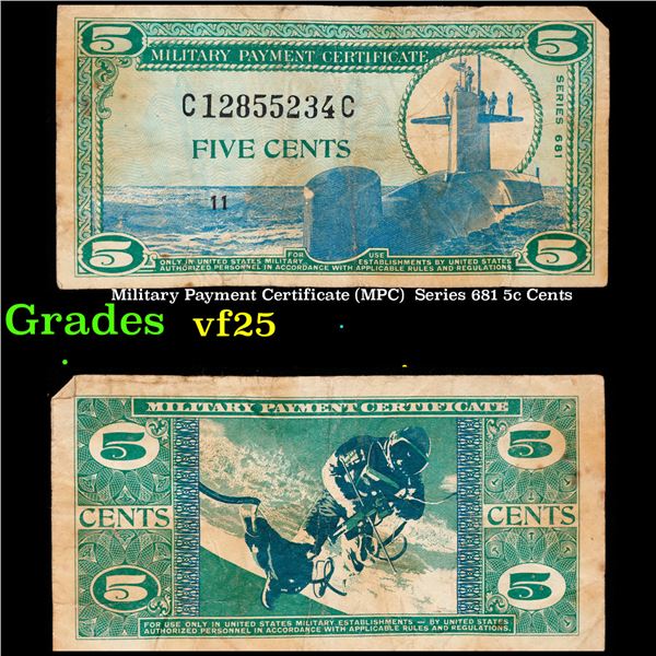 Military Payment Certificate (MPC)  Series 681 5c Cents Grades vf+