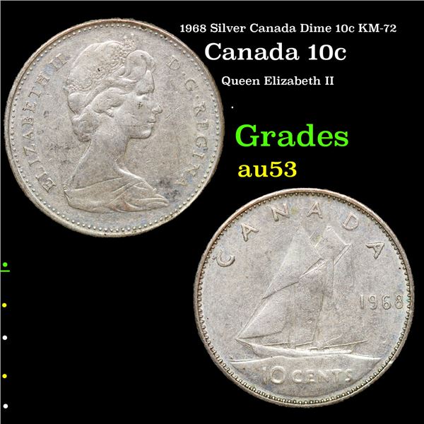 1968 Silver Canada Dime 10c KM-72 Grades Select AU
