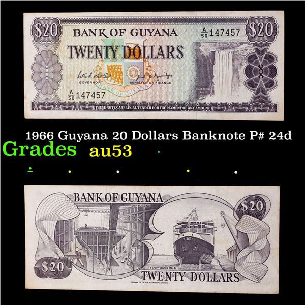 1966 Guyana 20 Dollars Banknote P# 24d Grades Select AU