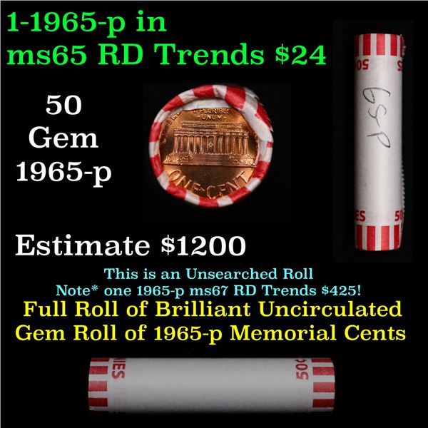 Shotgun Lincoln 1c roll, 1965-p 50 pcs Bank Wrapper.