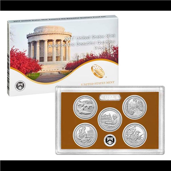 America the Beautiful Quarters 2017 Proof Set 5 Coins Inside In Original Government Packaging