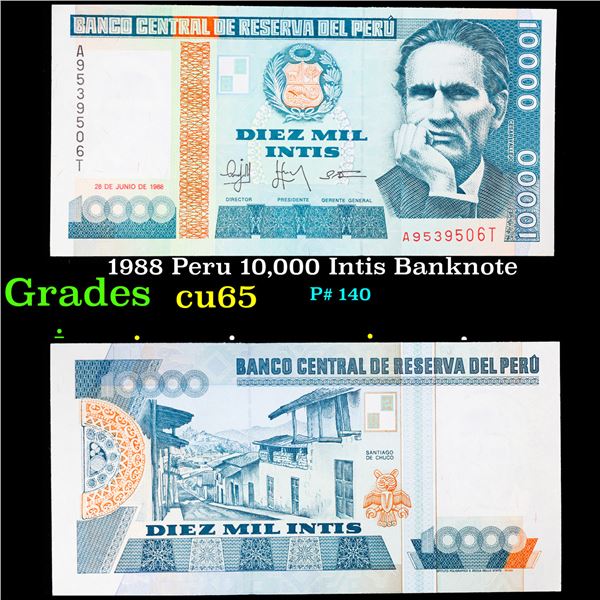 1988 Peru 10,000 Intis Banknote Grades Gem CU