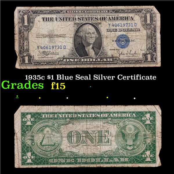 1935c $1 Blue Seal Silver Certificate Grades f+