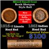 Image 1 : Mixed small cents 1c orig shotgun roll, 1916-s Wheat Cent, 1863 Indian Cent other end, Brinks Wrappe
