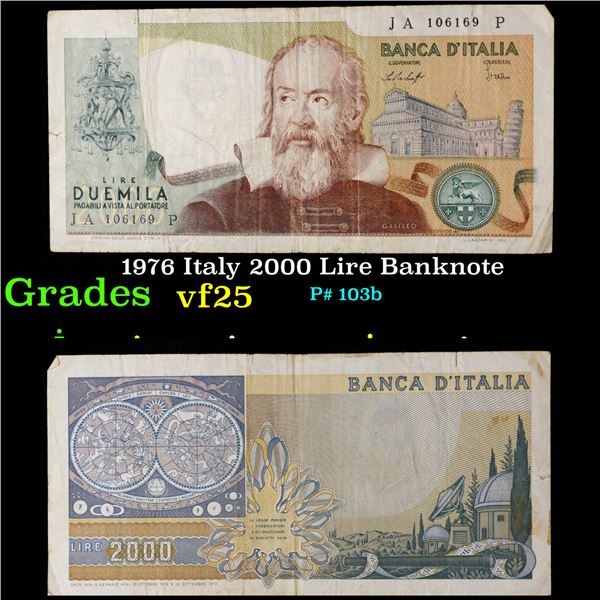 1976 Italy 2000 Lire Banknote Grades vf+