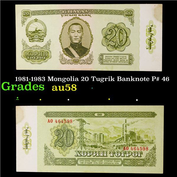 1981-1983 Mongolia 20 Tugrik Banknote P# 46 Grades Choice AU/BU Slider