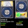 Image 1 : ANACS 1949-d Washington Quarter 25c Graded ms64 By ANACS