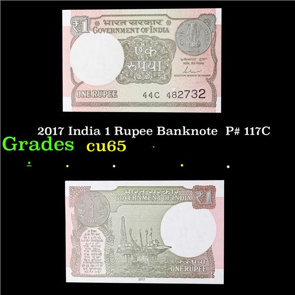 2017 India 1 Rupee Banknote  P# 117C Grades Gem CU
