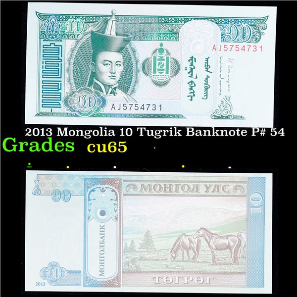 2013 Mongolia 10 Tugrik Banknote P# 54 Grades Gem CU